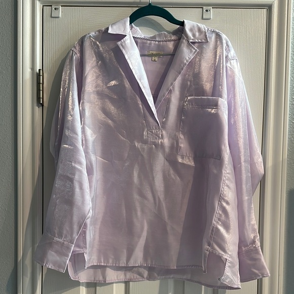 Pilcro Anthropologie Long Sleeve Lilac Popover Blouse Medium Chic Shimmer - Picture 4 of 12